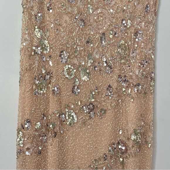 Mac Duggal 5500 Size 14 Floral Embellished Bateau Neck Formal Gown, Nude Silver - Picture 5 of 15